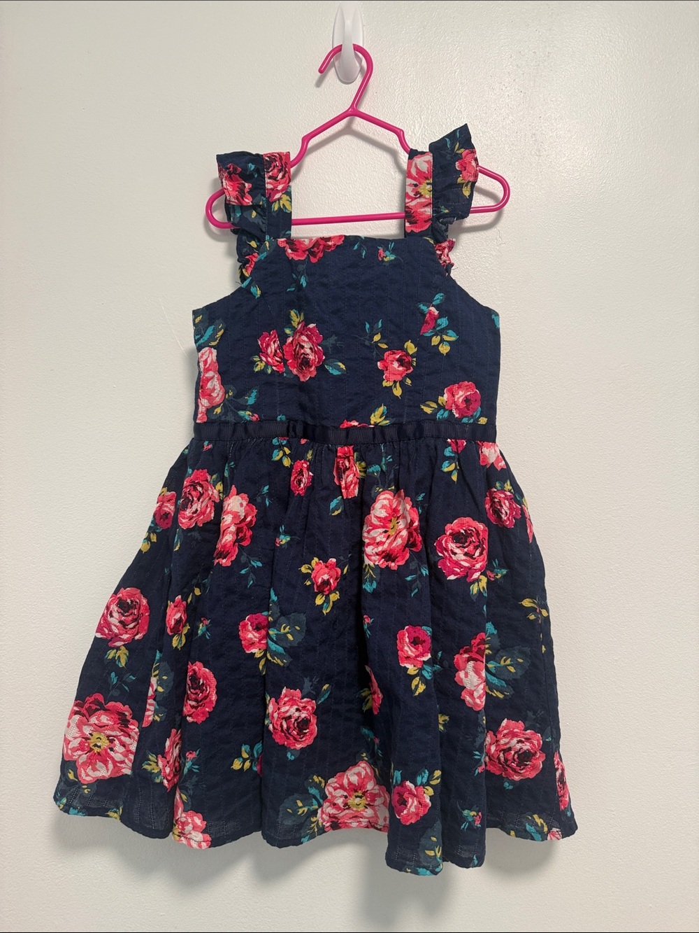 Zunie Navy Dress with Pink Floral Print